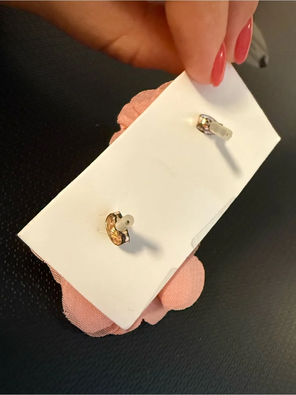 Pink Floral Fabric Flower Earrings - Unbranded